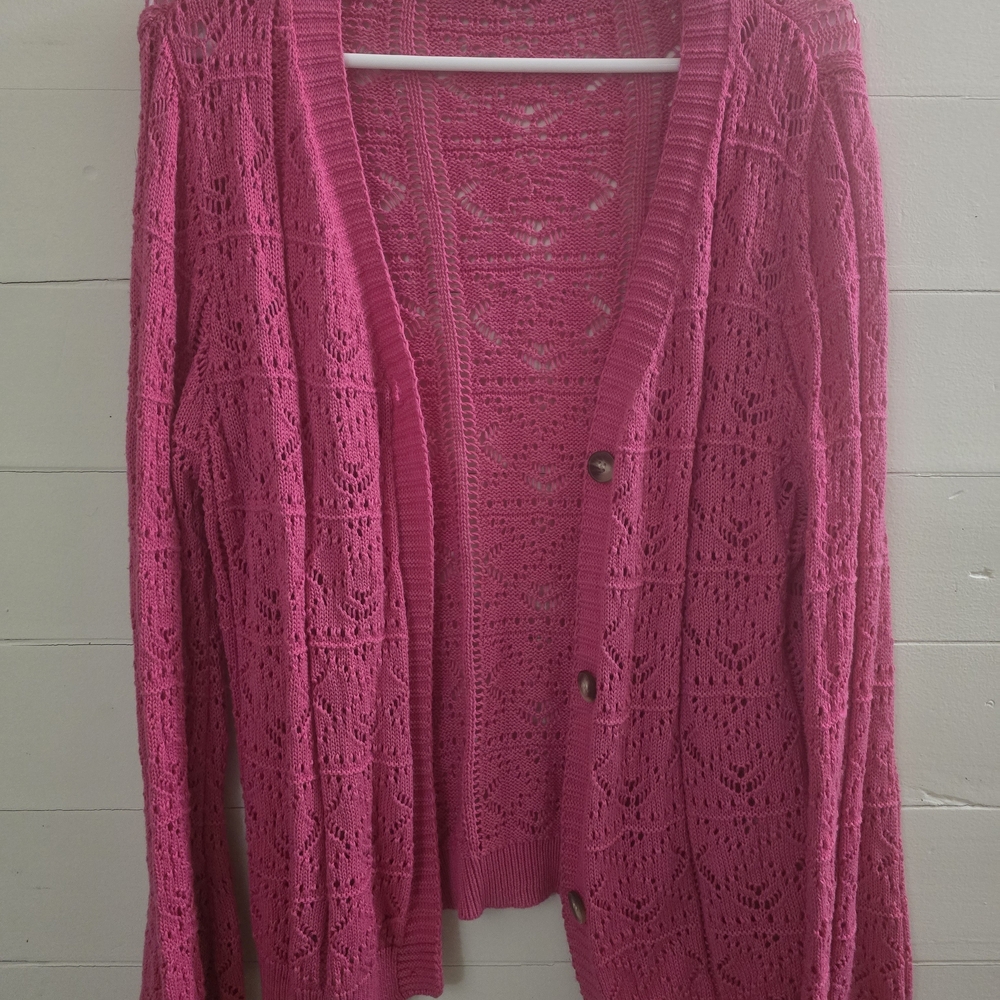 Chic Pink Open Knit Cardigan